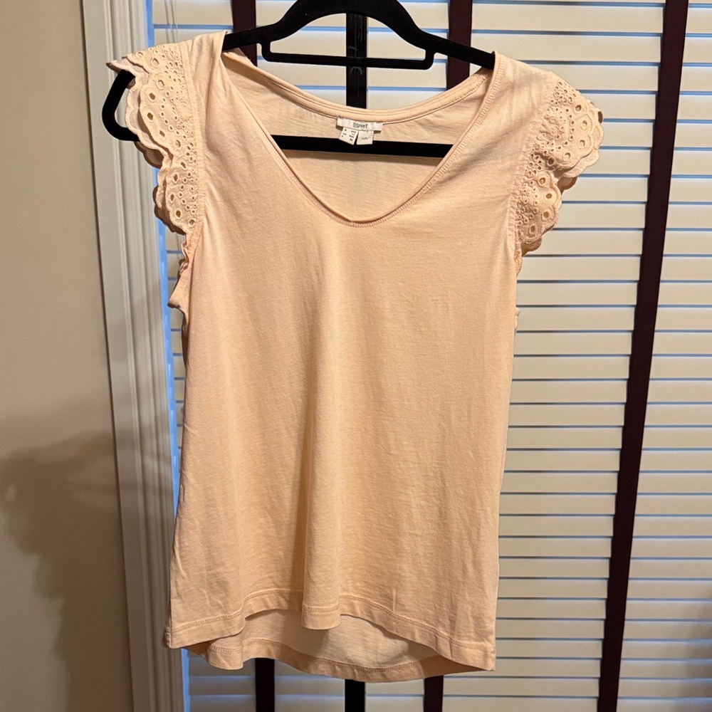 Esprit Eyelet Sleeveless Blouse in Soft Peach - Size XXS